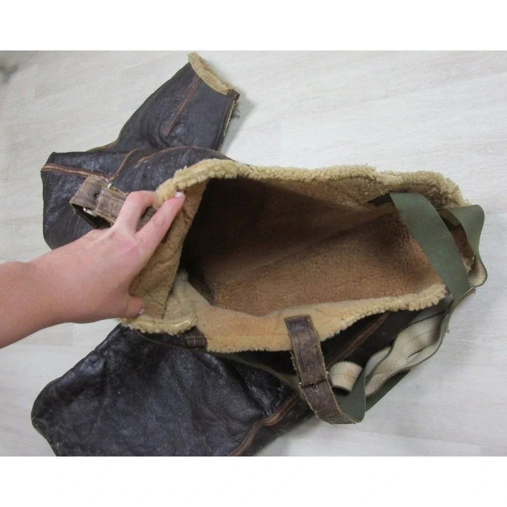 Vintage 1940s WWII Bomber Crew B-1 USAAF Flight Pants Trousers Leather Sheepskin